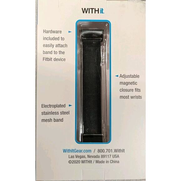 WITHit Stainless Steel Mesh BAND-For Use With FITBIT CHARGE 3~ Black- BAND ONLY - Picture 2 of 3
